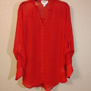 Express Red Button-Down Women's Top